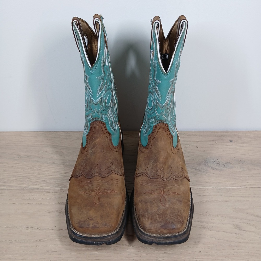 Durango Boots Women 9.5 Brown Turquoise Leather Western Cowboy Rodeo Slip On - Picture 6 of 10
